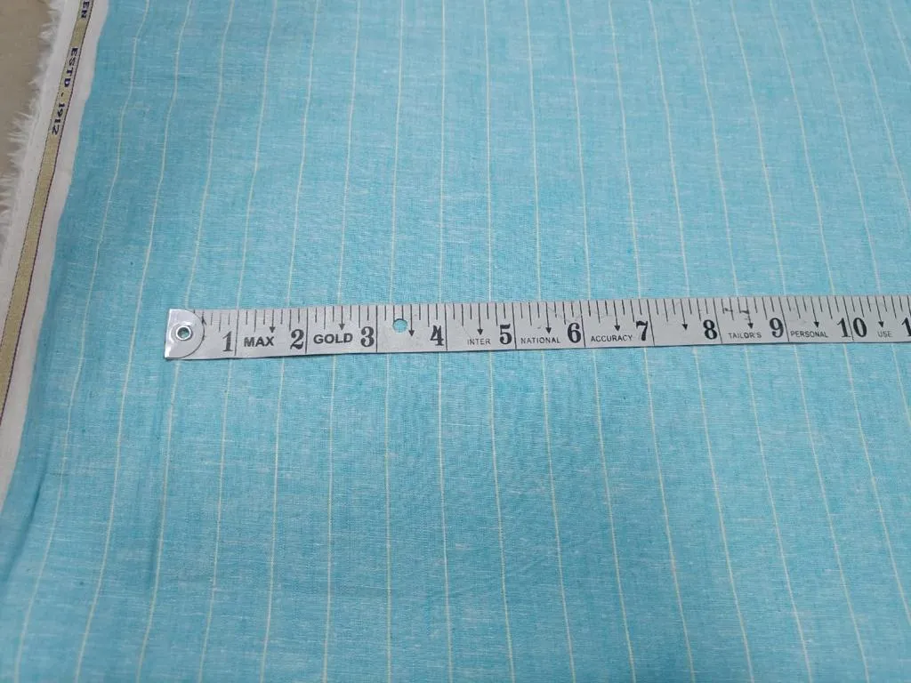 100% Linen Blue and Beige stripe 60's Lea Fabric 58" wide [10800]