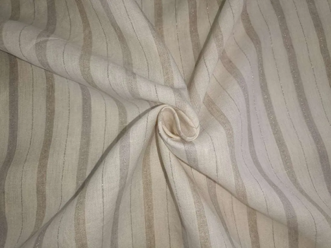 100 % pure linen fabric ivory colour with ivory stripes 58" wide