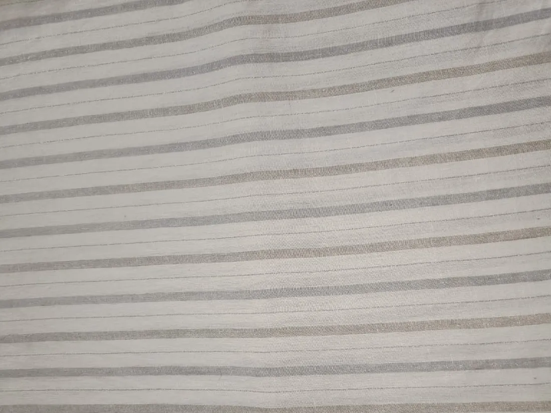 100% pure linen ivory with silver lurex stripe fabric 54&quot; wide [11760]