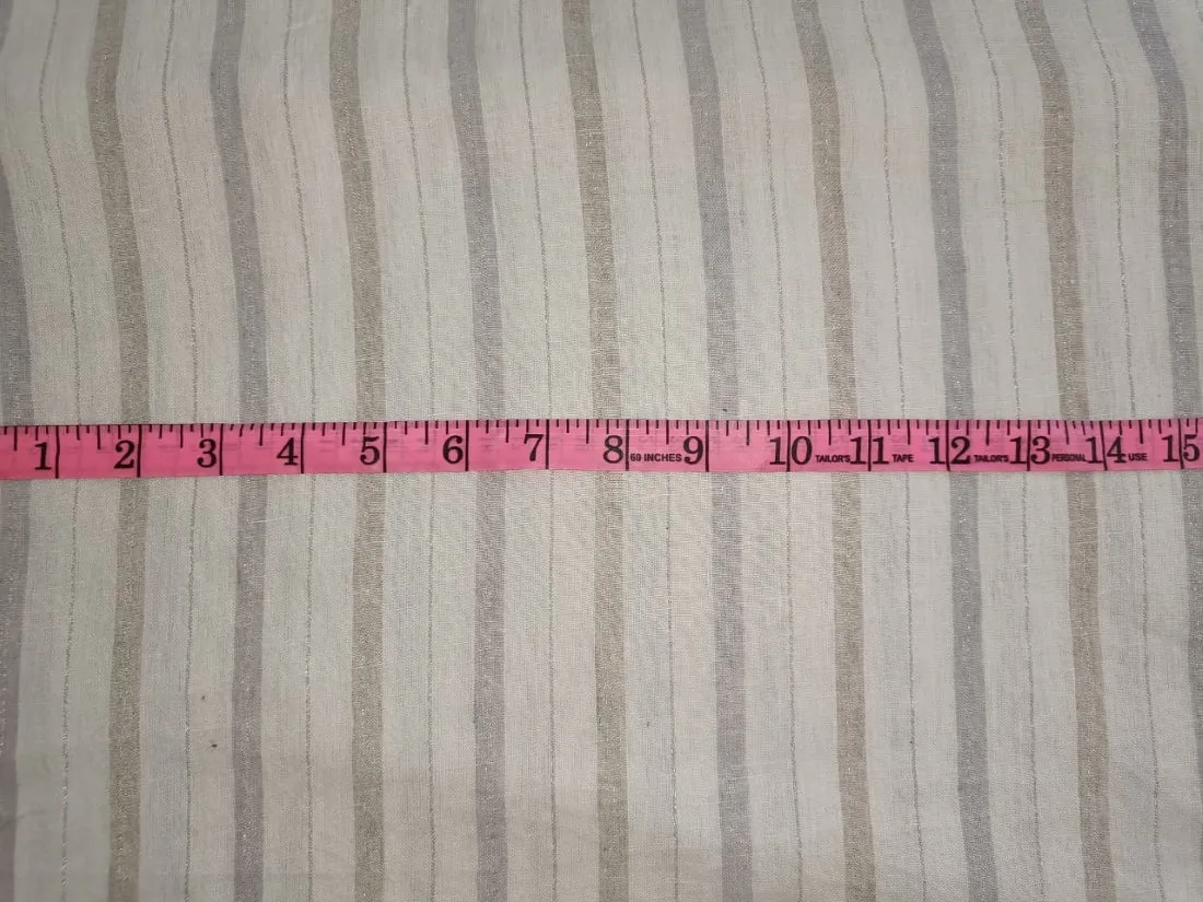 100% pure linen ivory with silver lurex stripe fabric 54&quot; wide [11760]