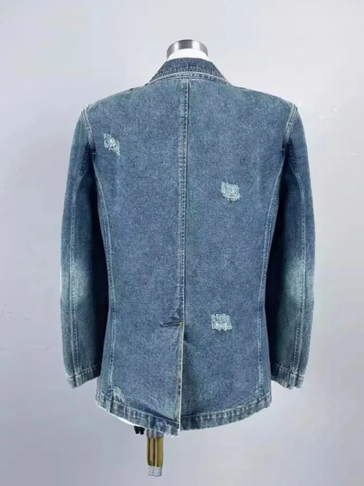3D Flower Long Sleeves Denim Coat