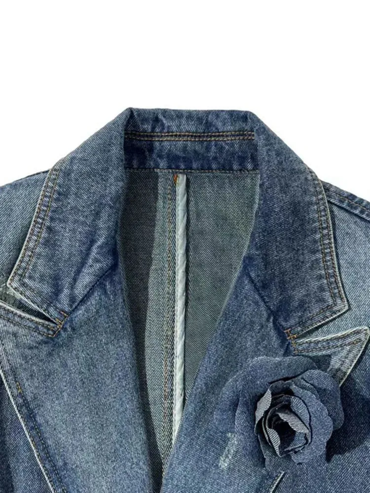 3D Flower Long Sleeves Denim Coat
