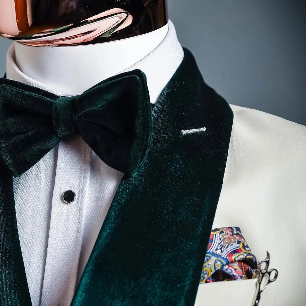 Aidase mens outfits Fashion White Wedding Men Suits Tuxedos Groom Tuxedo Formal Suit Green Velvet Shawl Lapel Double Breasted 1 Piece Blazer