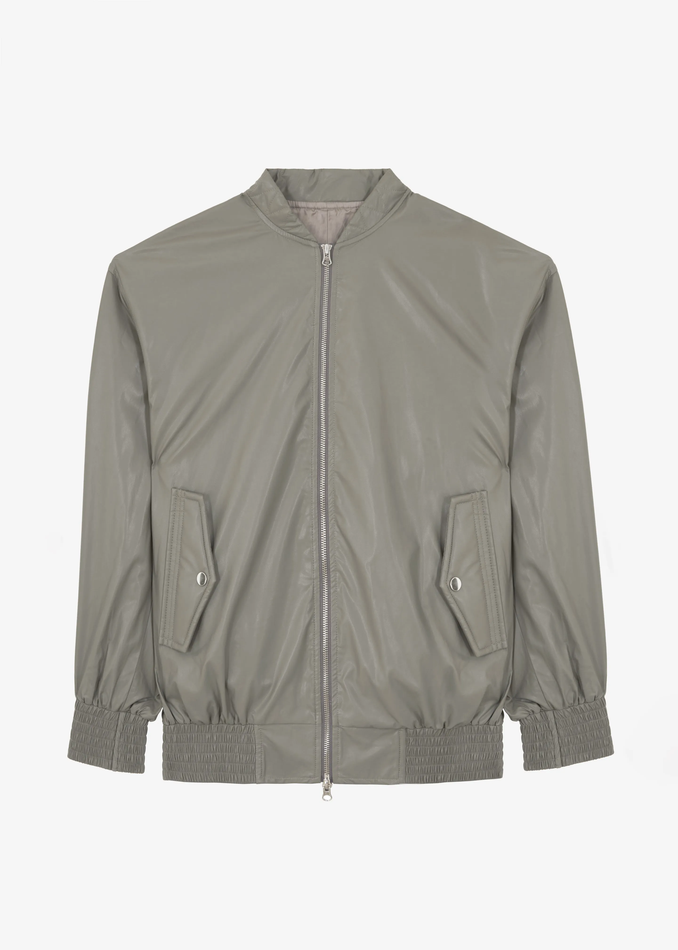 Amber Faux Leather Bomber - Khaki