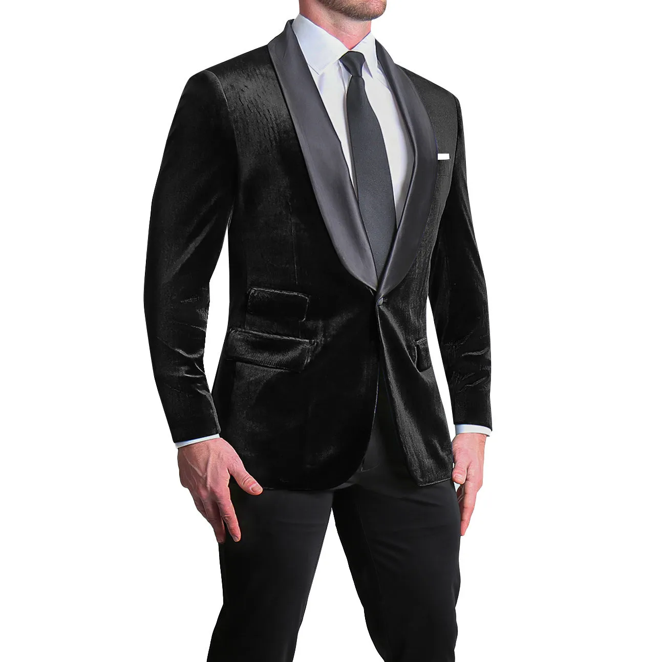 Athletic Fit Stretch Tuxedo Jacket - Black Velvet