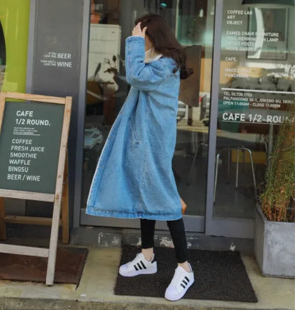 Autumn And Winter Loose Lapel Denim Thickened Cotton Coat
