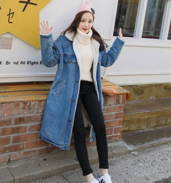 Autumn And Winter Loose Lapel Denim Thickened Cotton Coat
