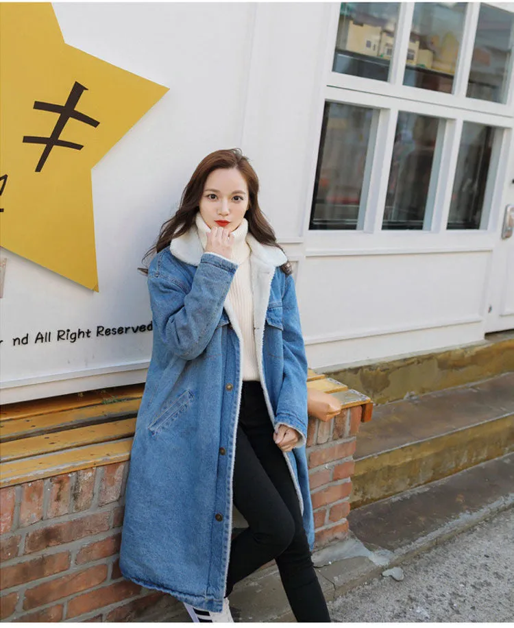 Autumn And Winter Loose Lapel Denim Thickened Cotton Coat