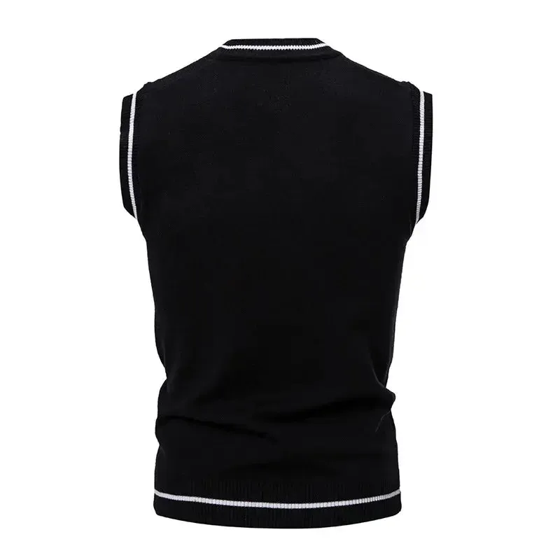 Autumn Winter Men's Knit Vests V-Neck Sleeveless Slim Fit Sweater