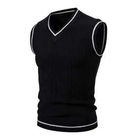 Autumn Winter Men's Knit Vests V-Neck Sleeveless Slim Fit Sweater