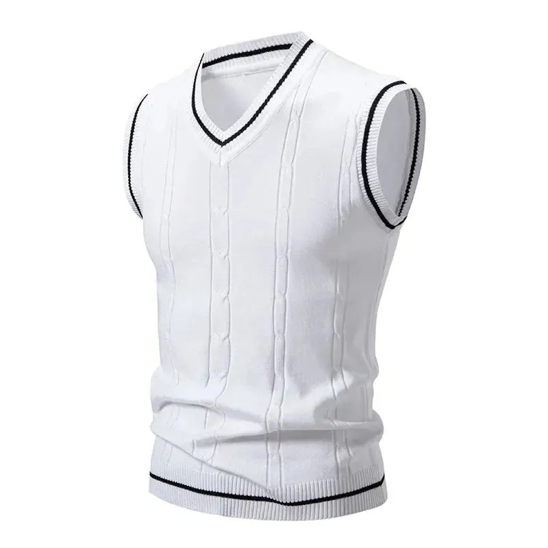 Autumn Winter Men's Knit Vests V-Neck Sleeveless Slim Fit Sweater