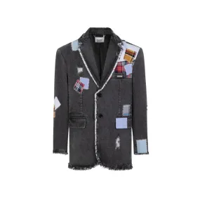 Bear Patch Suture Denim Blazer in Black