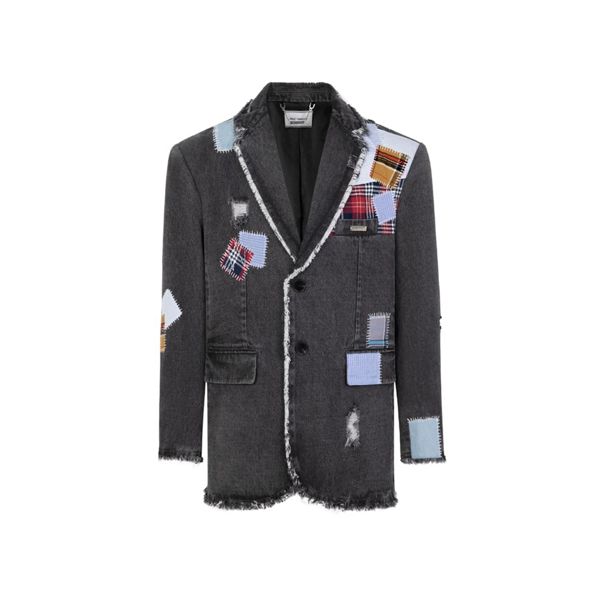 Bear Patch Suture Denim Blazer in Black