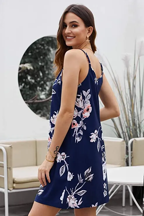 Black Sleeveless Women Summer Spaghetti Strap Button Down V Neck Sleeveless Casual Mini Dress - AlvaQ