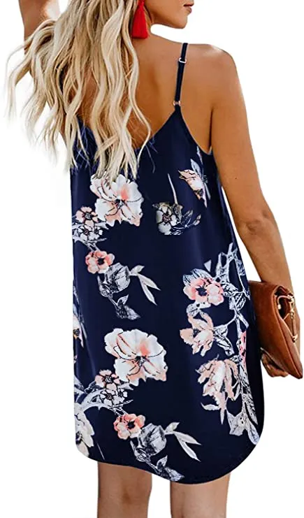 Black Sleeveless Women Summer Spaghetti Strap Button Down V Neck Sleeveless Casual Mini Dress - AlvaQ