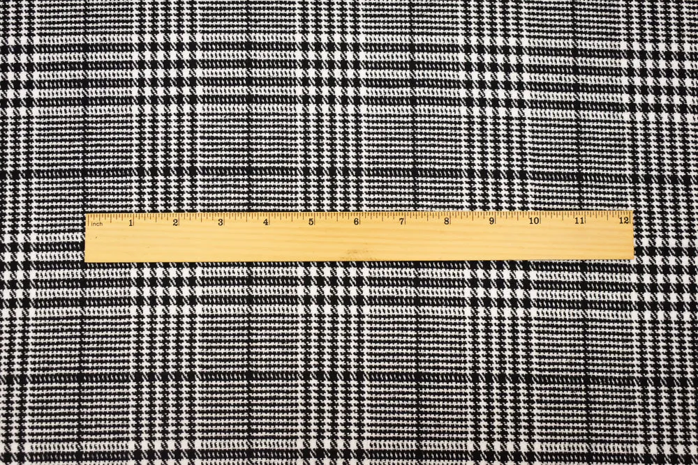 Black-White Melton Poly-Wool Glen Plaid Woven Jacketing Fabric