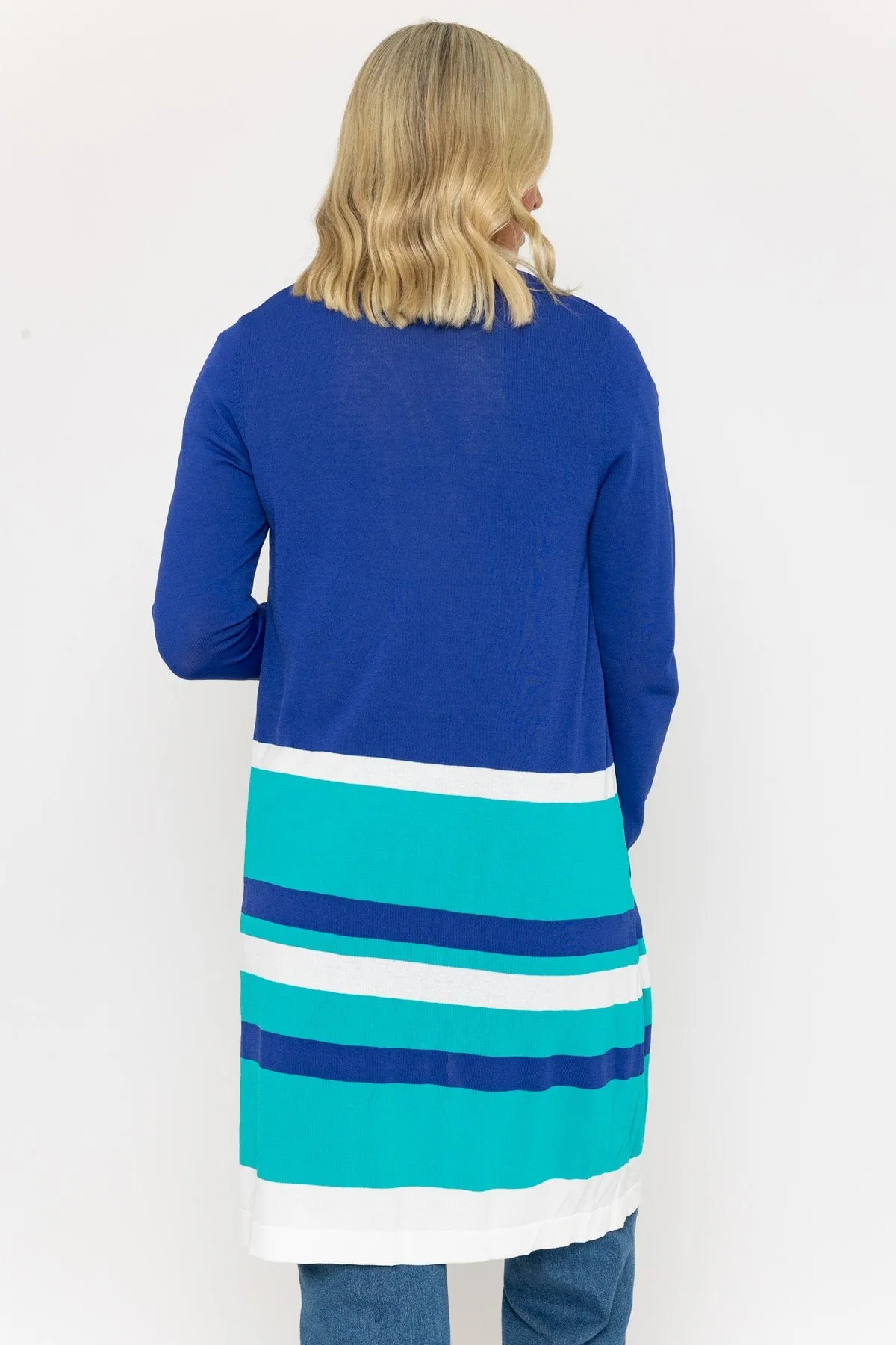Blue Longline Colourblock Cardigan