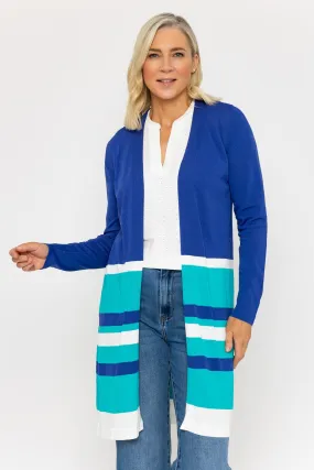 Blue Longline Colourblock Cardigan