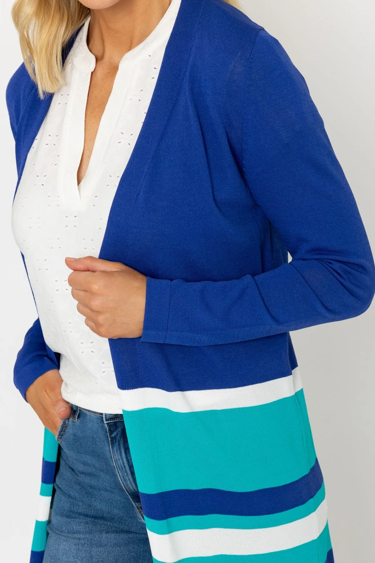 Blue Longline Colourblock Cardigan
