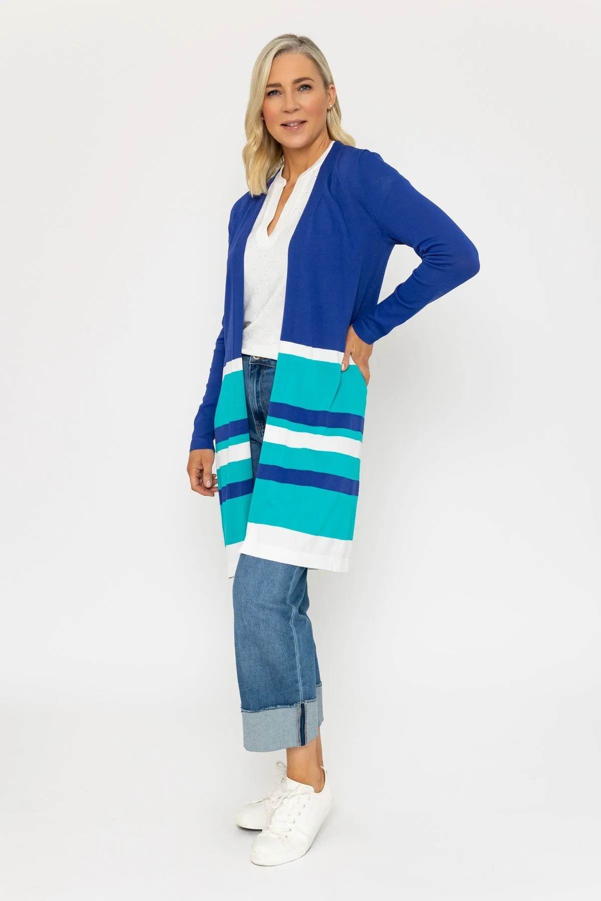 Blue Longline Colourblock Cardigan