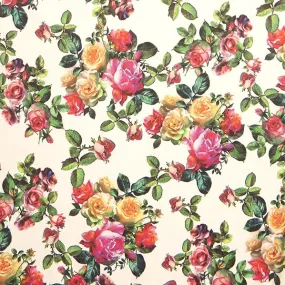 Blushing Satin Fabric, Roses White- Width 148cm