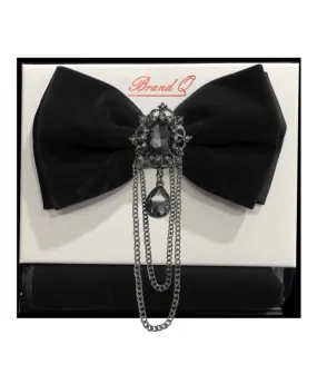 Brand Q Black velvet Fashion Design bowtie and pocket square