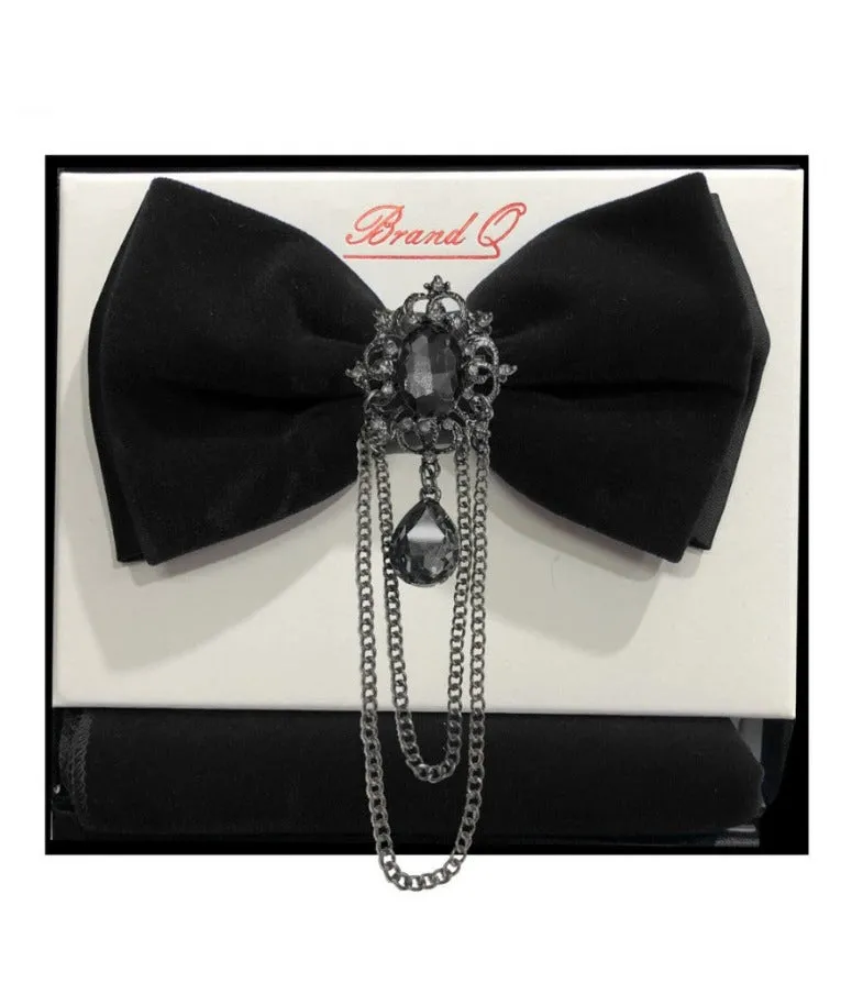 Brand Q Black velvet Fashion Design bowtie and pocket square