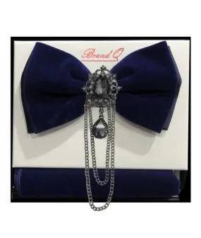 Brand Q Blue velvet Fashion Design bowtie and pocket square
