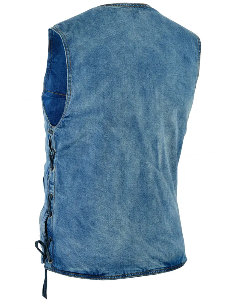 BU    Men's Single Back Panel Concealed Carry Denim Vest