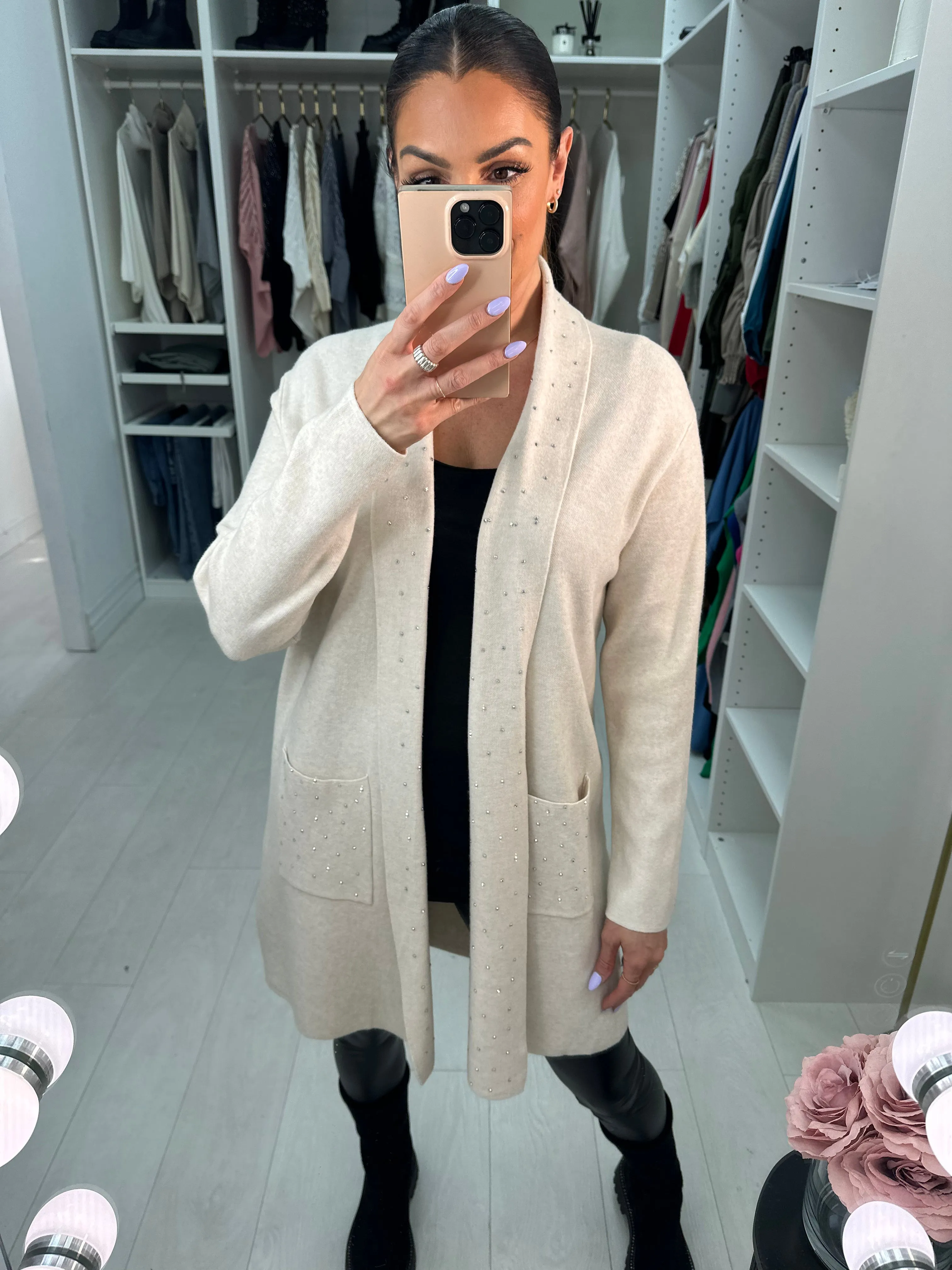 Capri Plain Diamante Detail Longline Cardigan