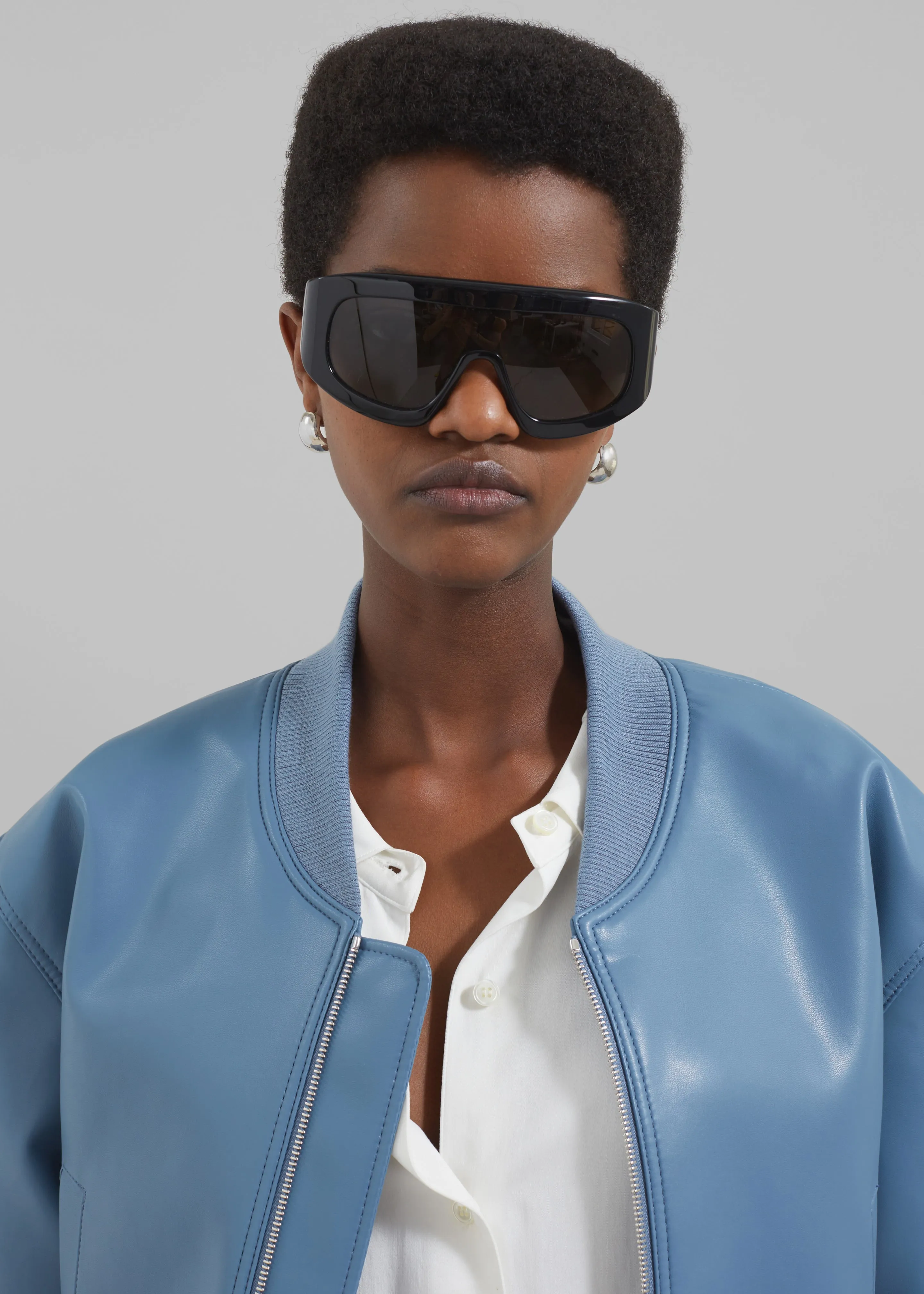 Cassie Faux Leather Bomber - Blue