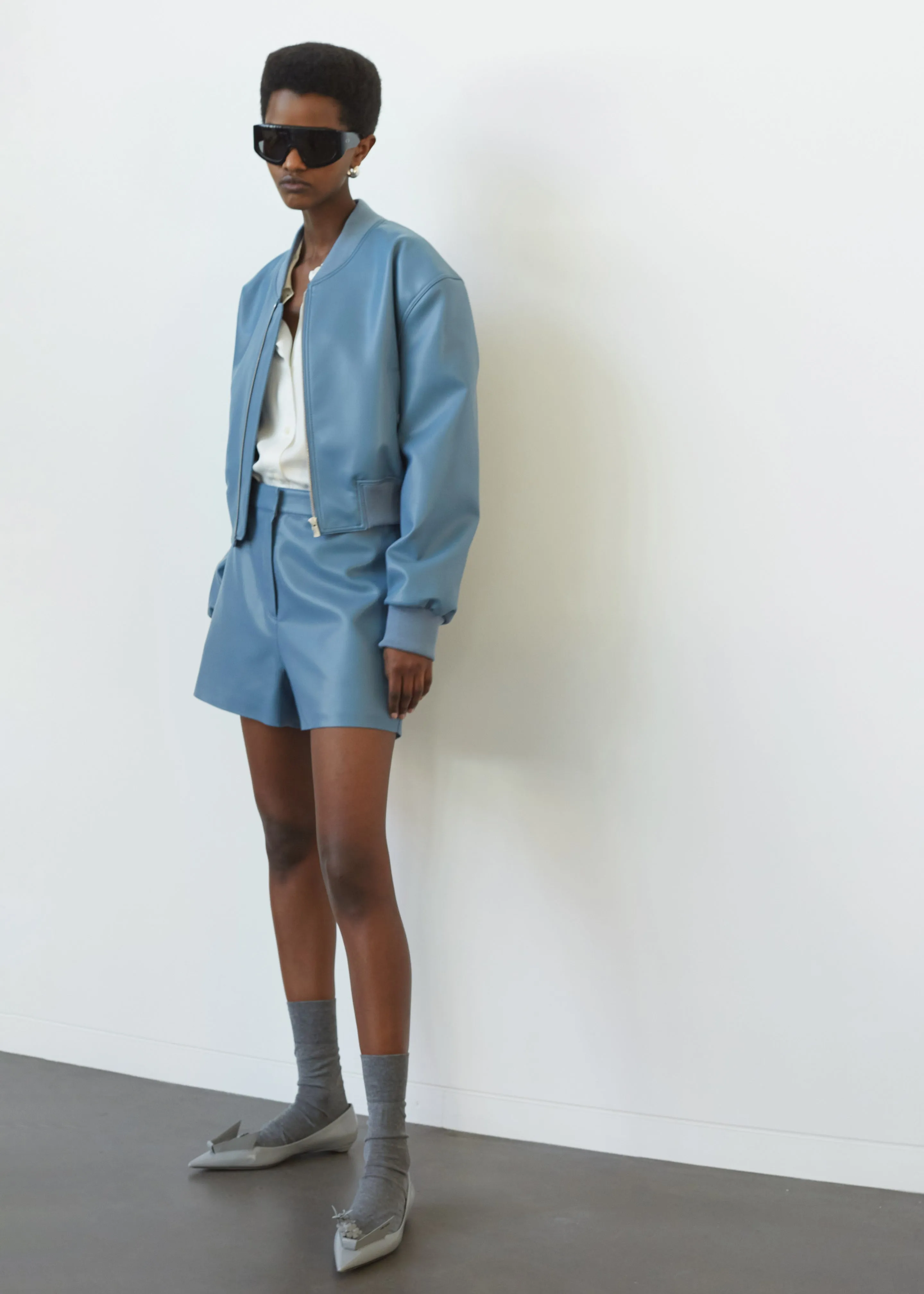 Cassie Faux Leather Bomber - Blue