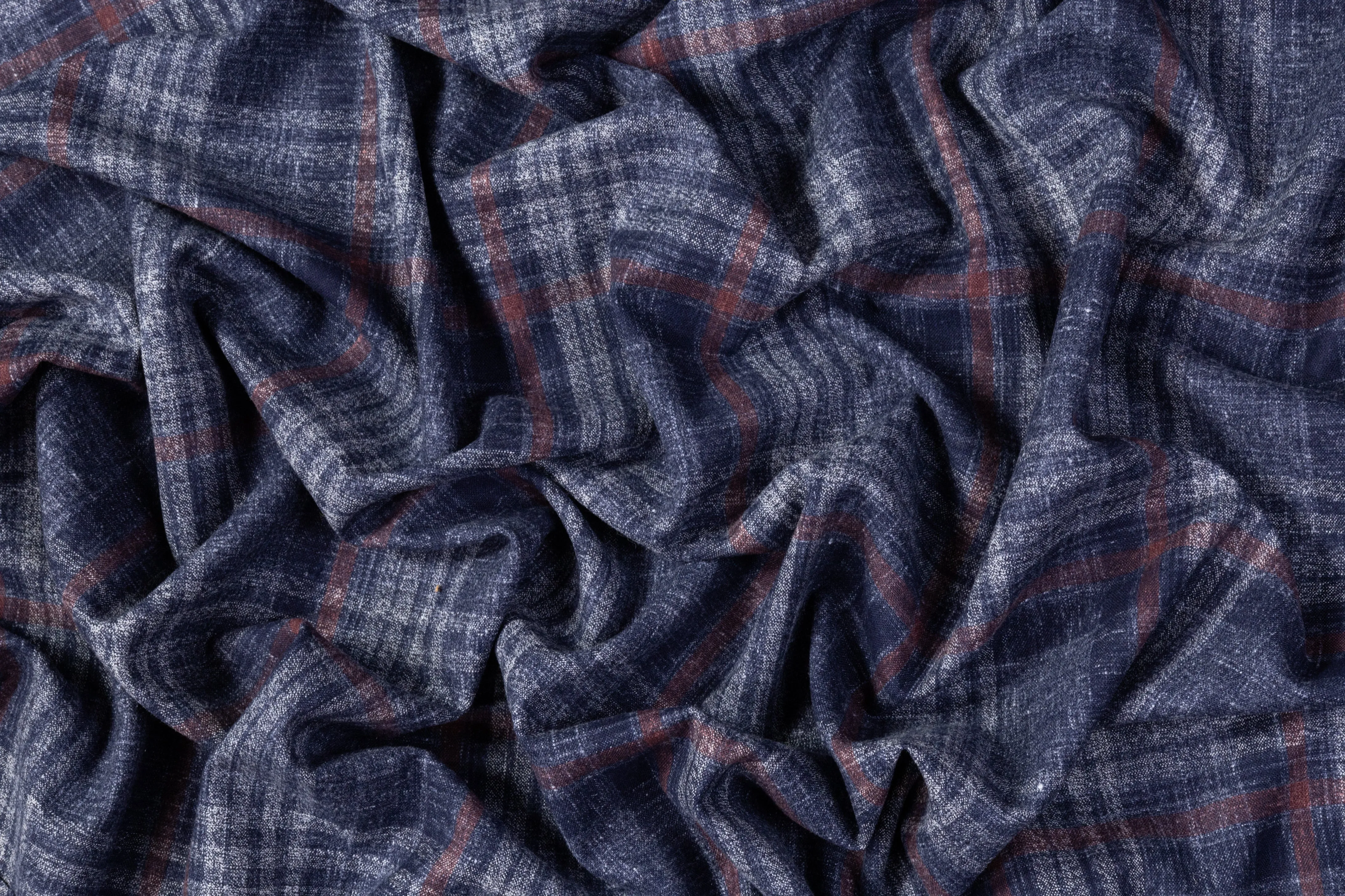 Checked Italian Wool Suiting - Blue / Brick Red