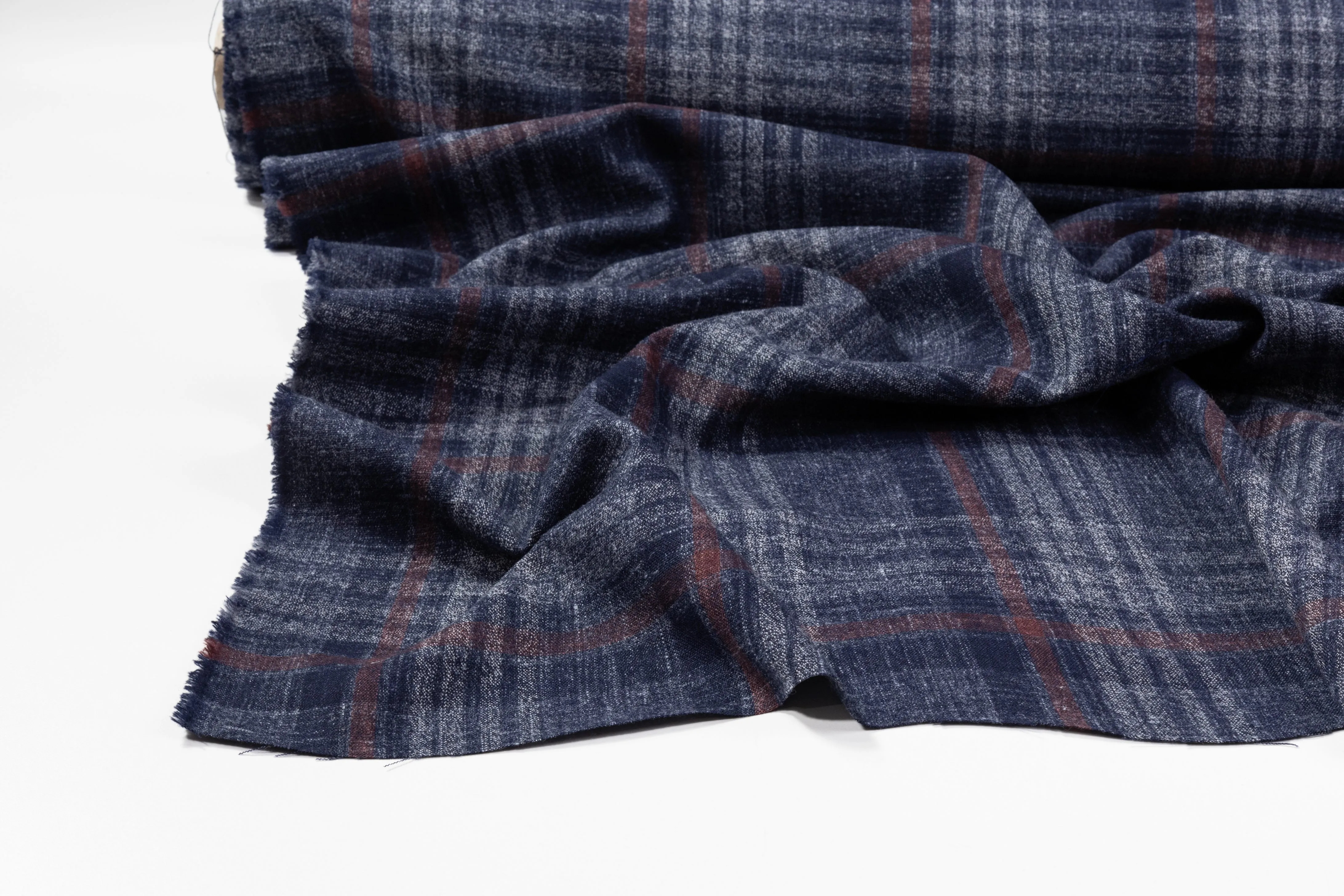 Checked Italian Wool Suiting - Blue / Brick Red