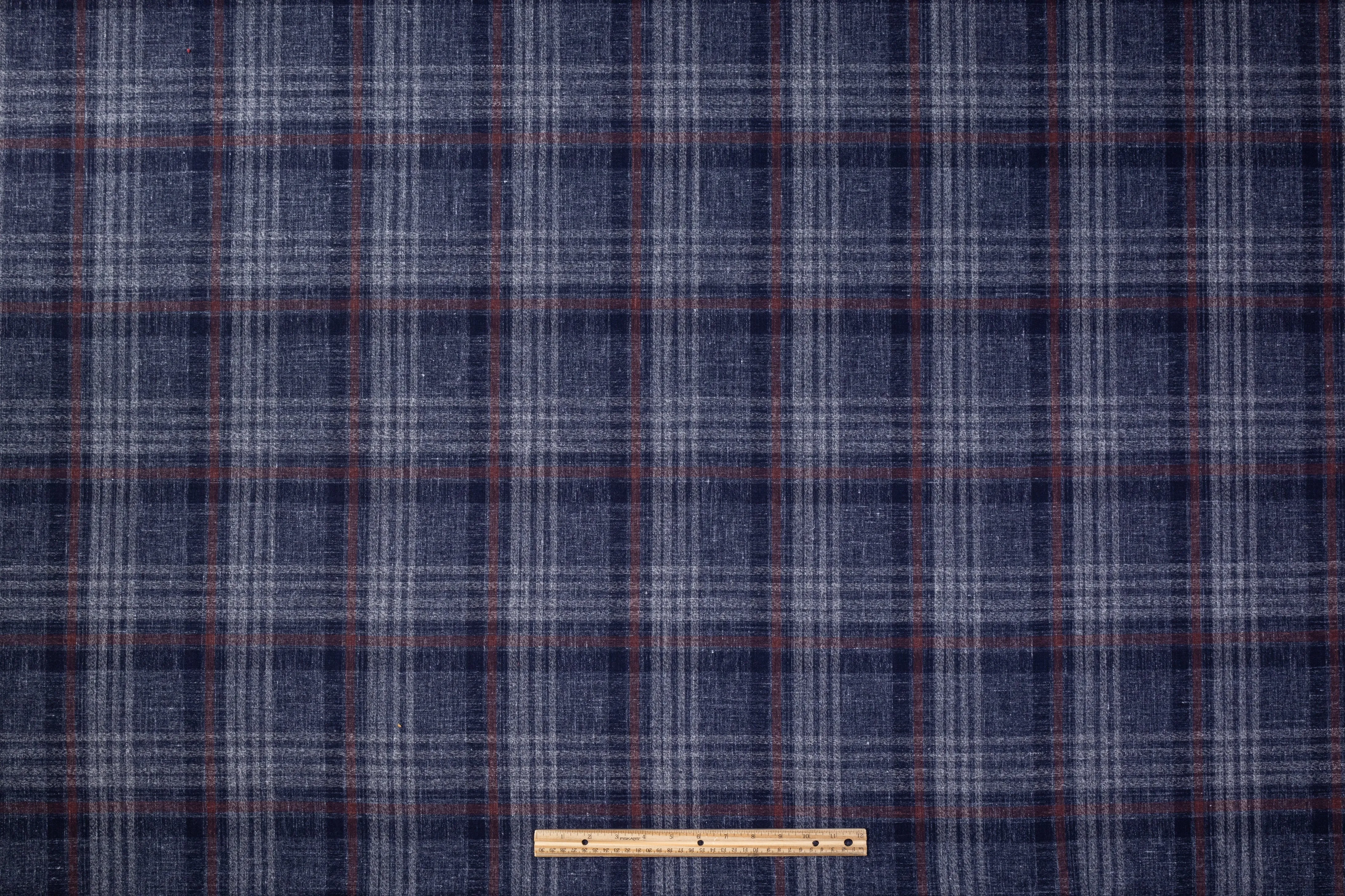 Checked Italian Wool Suiting - Blue / Brick Red