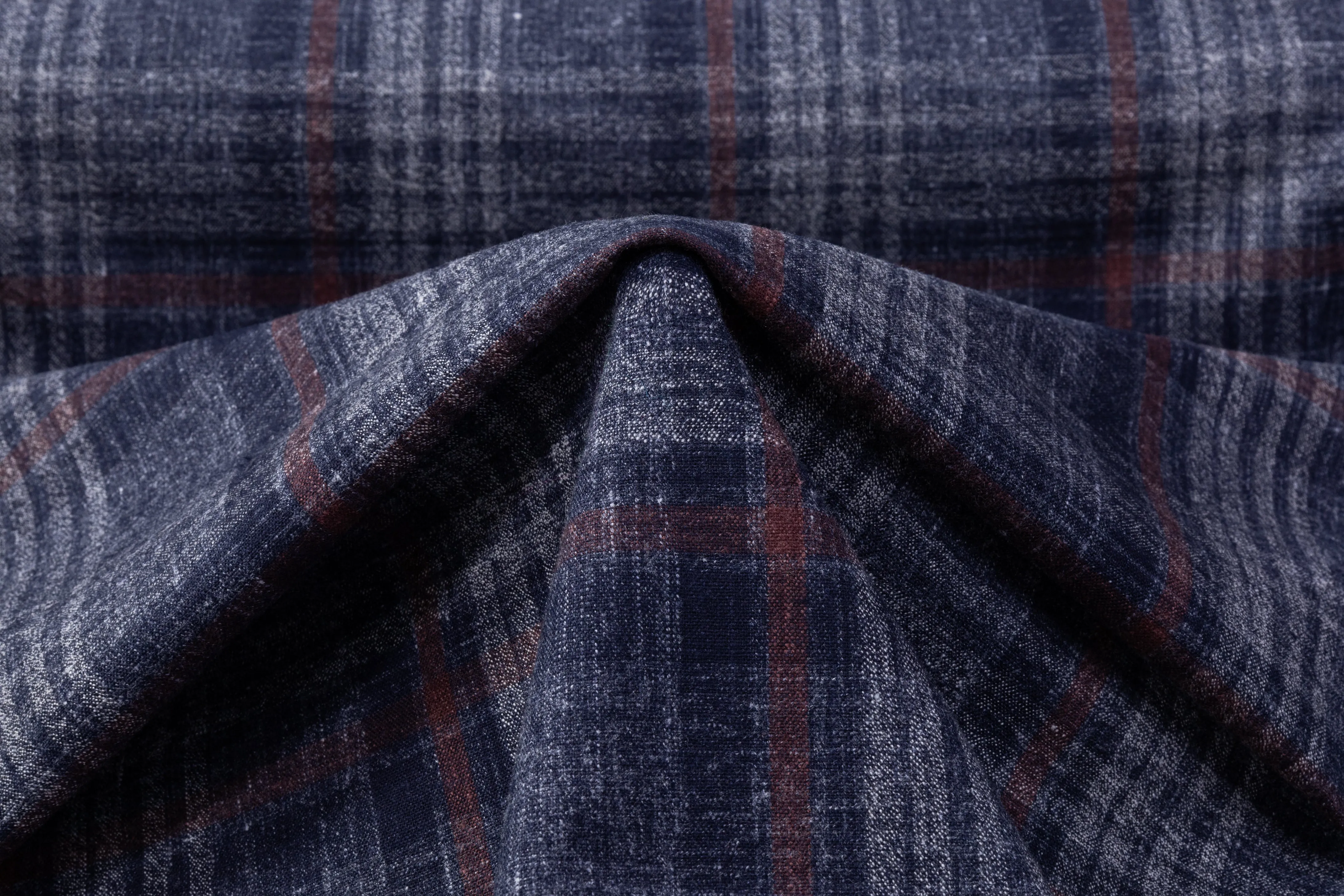 Checked Italian Wool Suiting - Blue / Brick Red