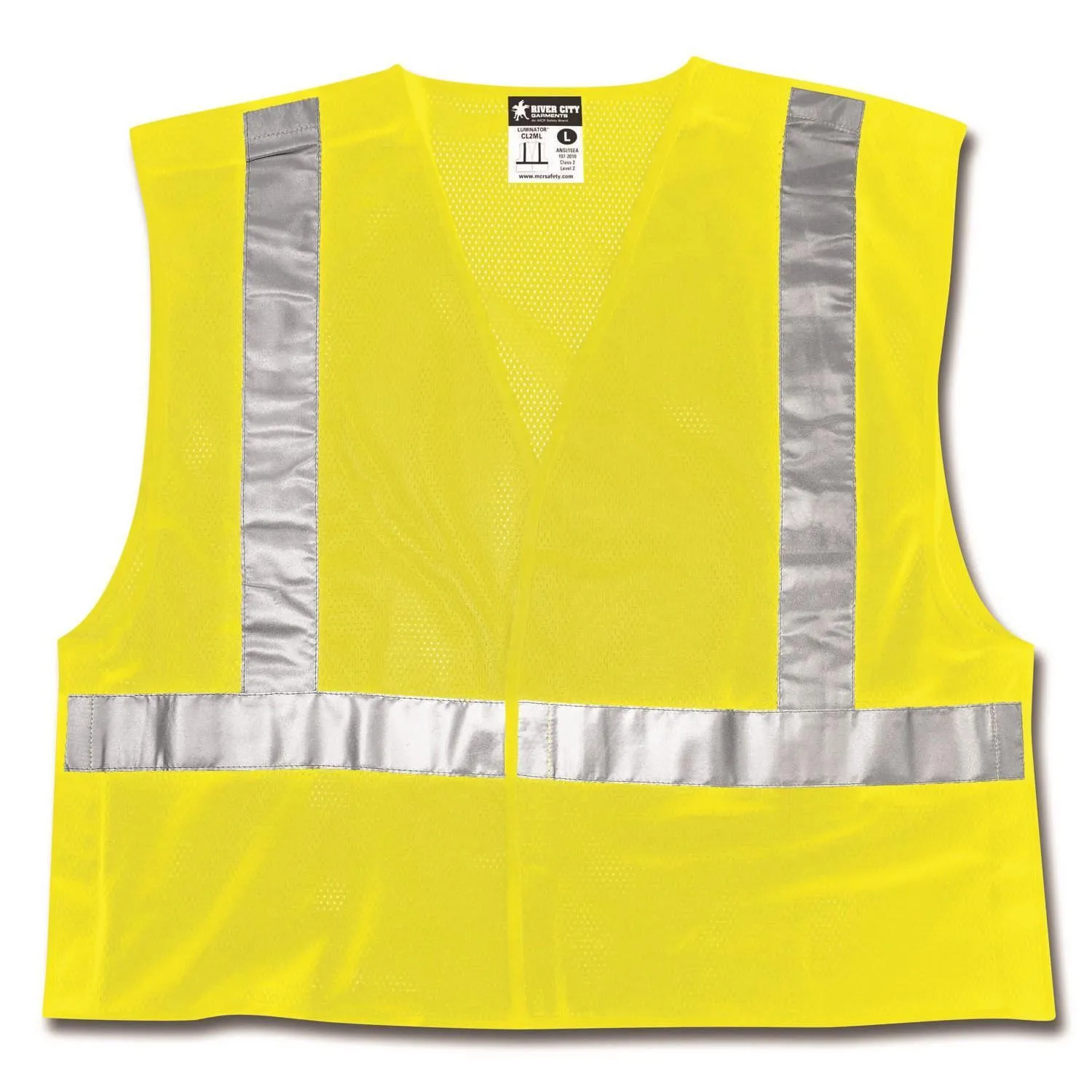 CL2MLX3 MCR Class 2,Tear-Away,Polyester Mesh Safety Vest,2" Silver Stripe,LIME