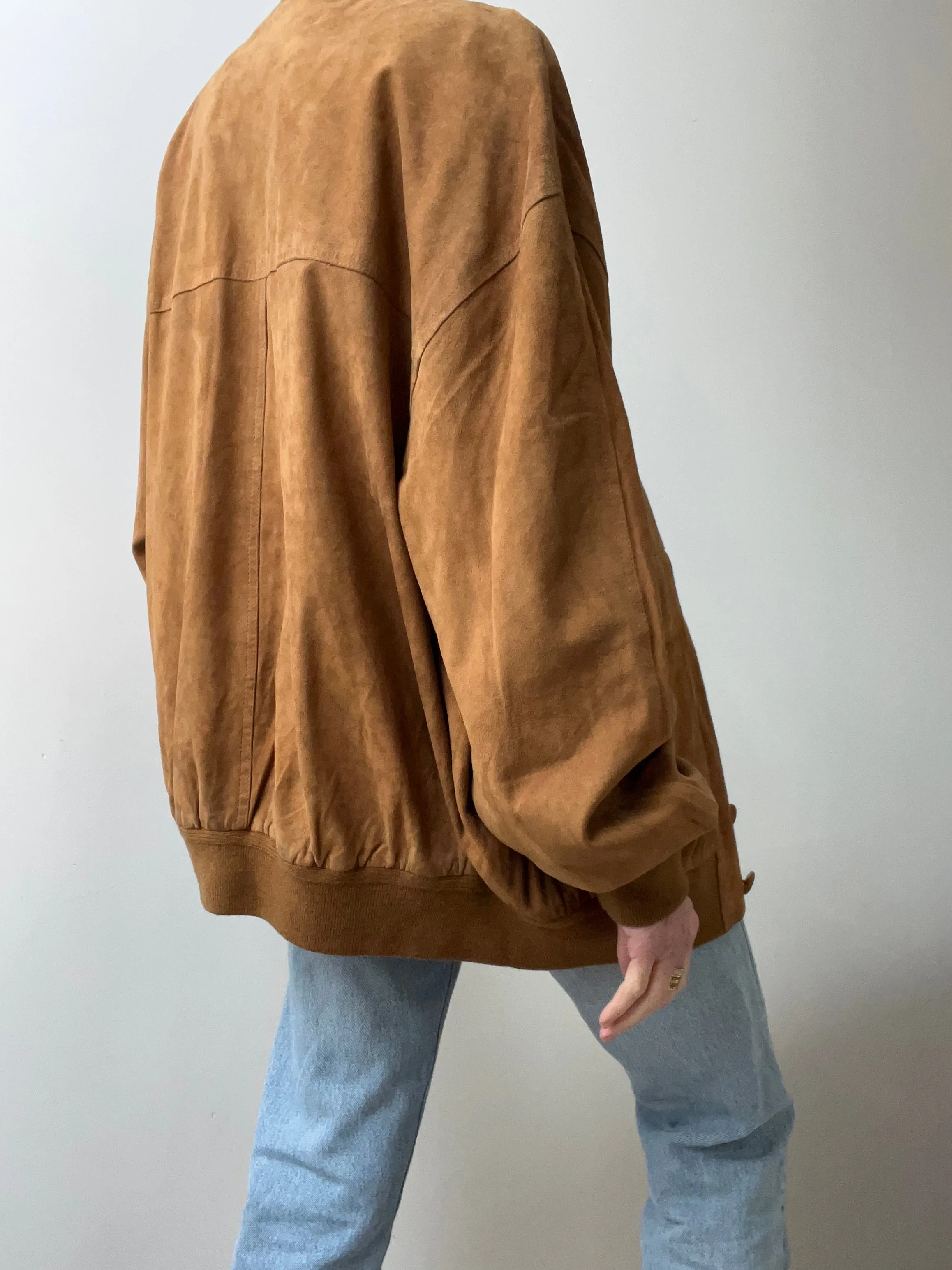 Classic Suede Bomber Jacket Tan 2