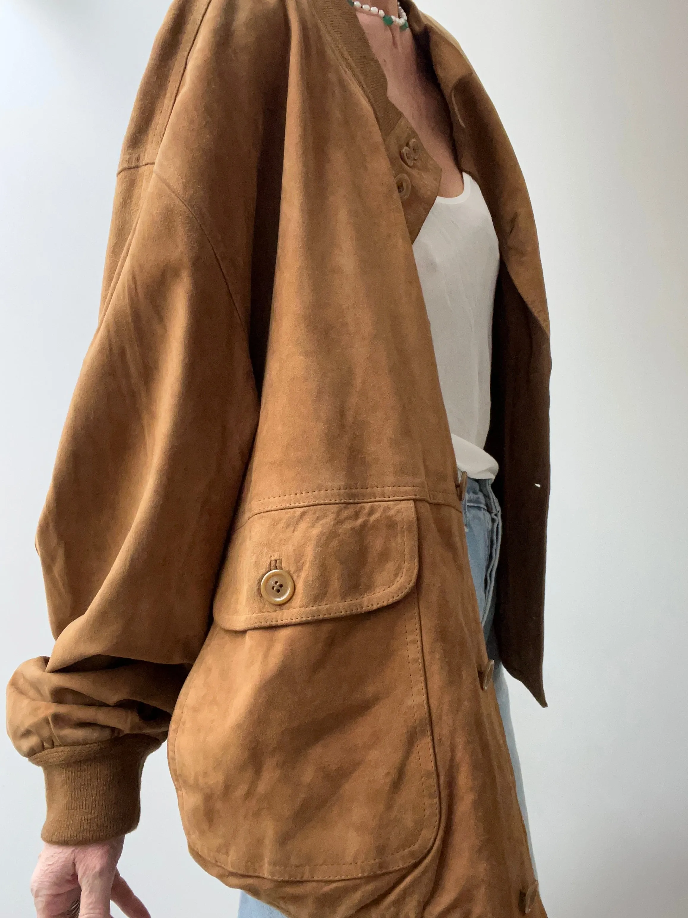 Classic Suede Bomber Jacket Tan 2