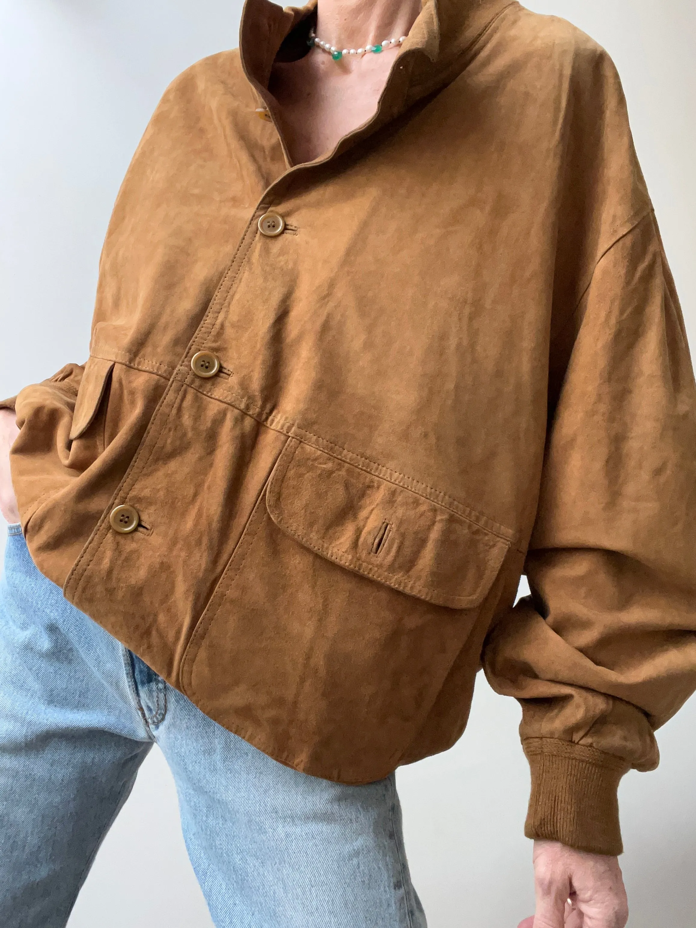 Classic Suede Bomber Jacket Tan 2
