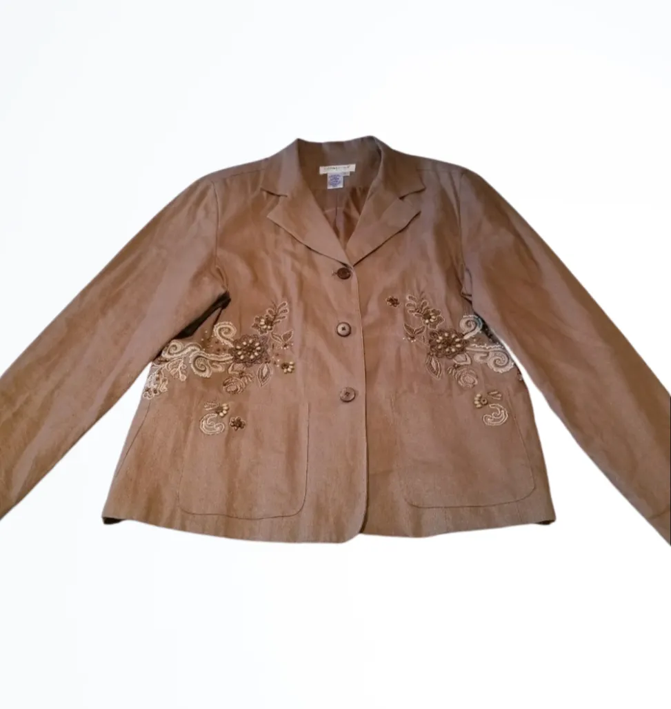 Coldwater Creek Dark Tan Embroidered Blazer Size L