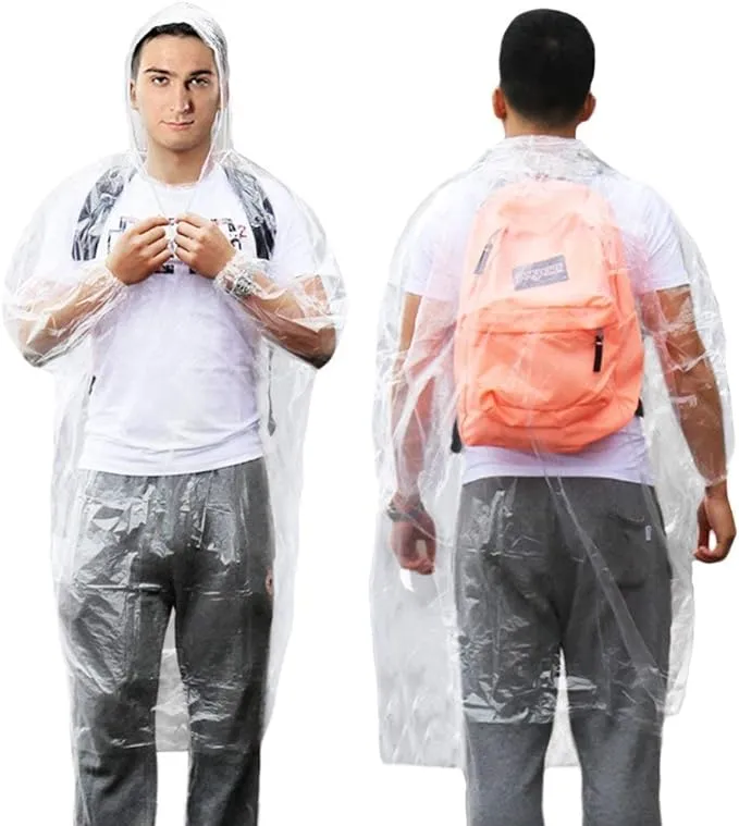 Cosowe Rain Ponchos Disposable for Adults Women, Clear Family Pack Raincoats with Hood Sleeves for Disney Travel