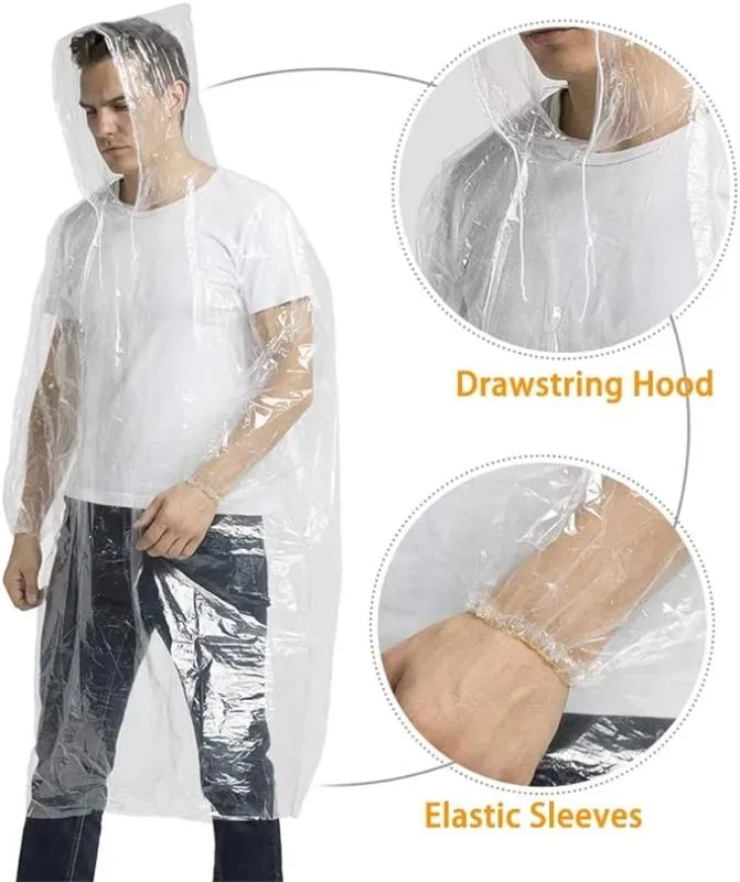Cosowe Rain Ponchos Disposable for Adults Women, Clear Family Pack Raincoats with Hood Sleeves for Disney Travel