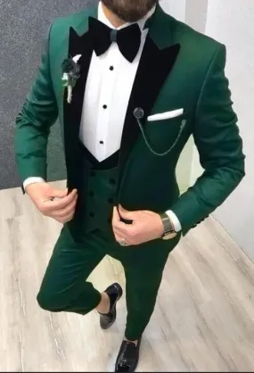 Dark Green Men Tuxedo for Wedding/Prom with Velvet Lapel3 pieces CB2374