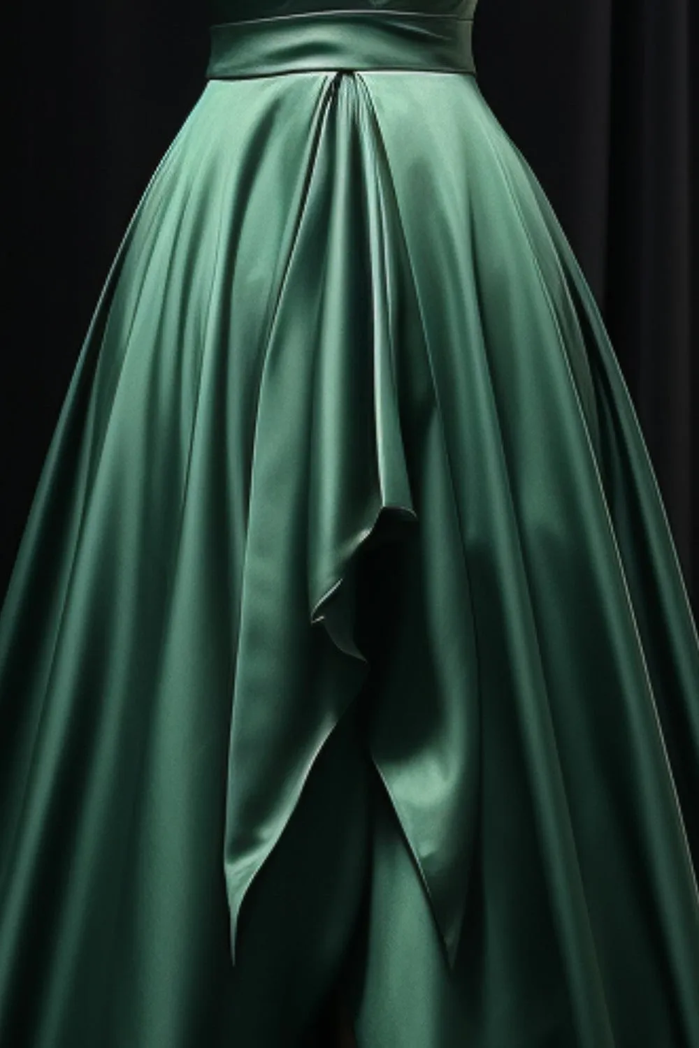 Dark Green Satin Slit Party Dress