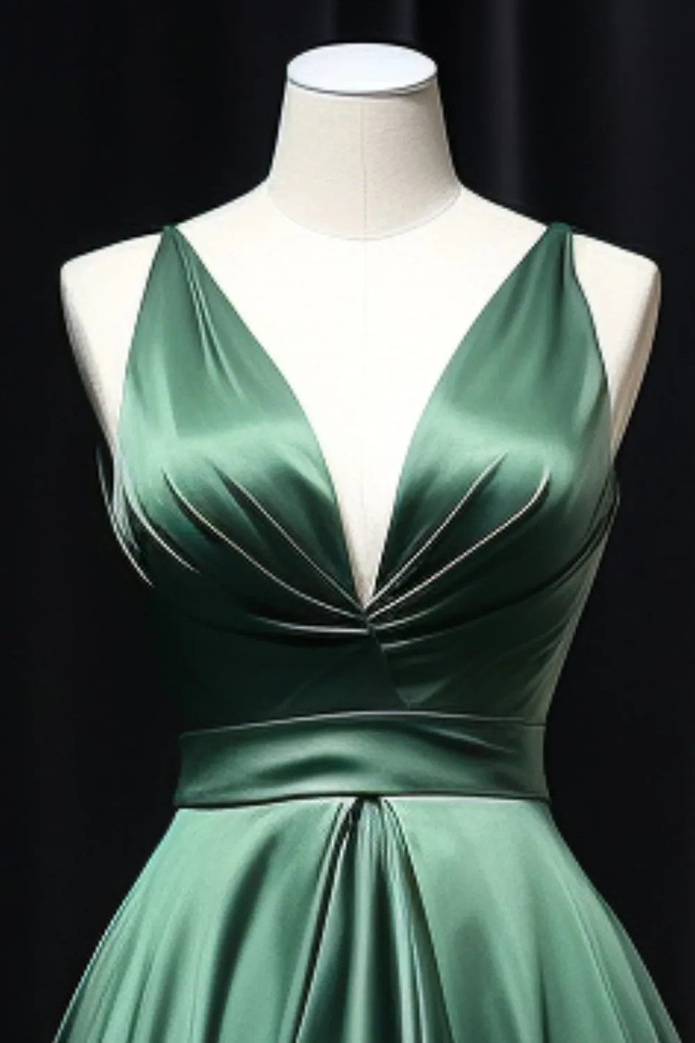 Dark Green Satin Slit Party Dress