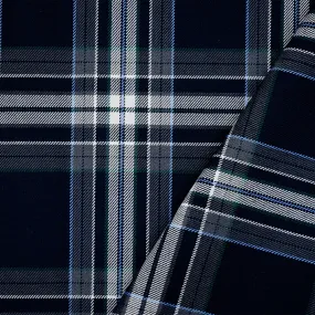 Dark Navy Blue-White-Multi Poly-Wool Plaid Twill Suiting Woven Fabric