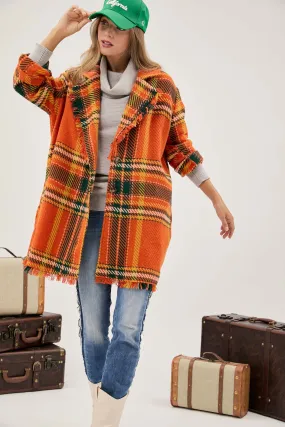 Davi & Dani Multi Plaid Button Front Jacket