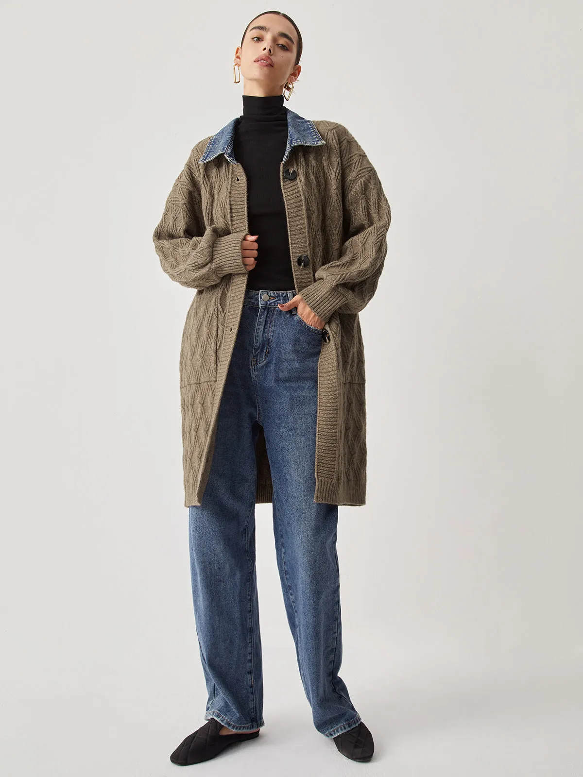 Diamond Stitch Knitting Longline Cardigan