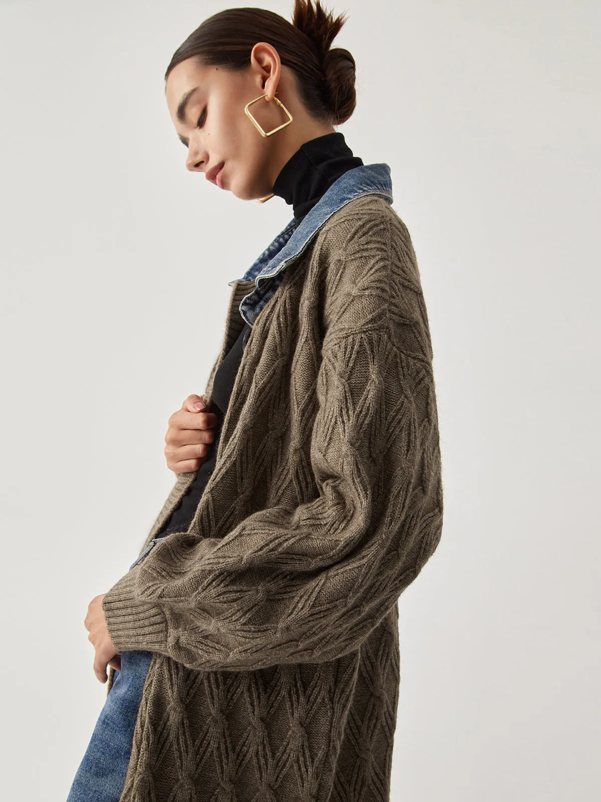 Diamond Stitch Knitting Longline Cardigan